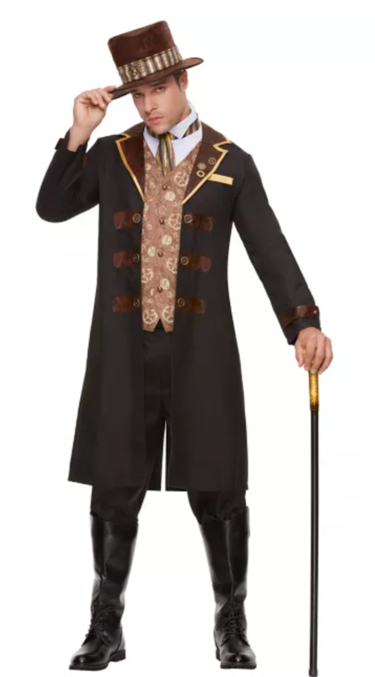 Spirit Halloween Dapper Steampunk Costume Men's XL Victorian Jacket Hat Cosplay